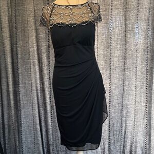 Chic Dark Blue Beaded Midi Dress